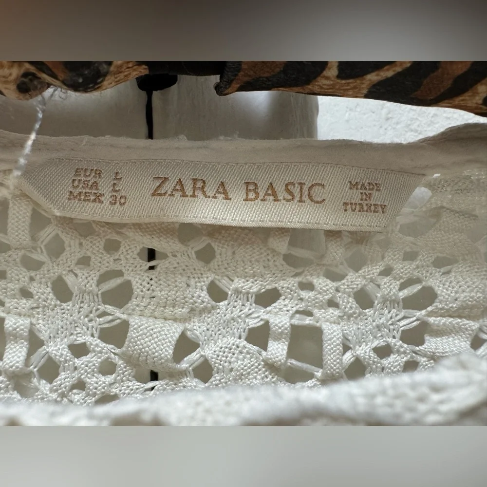 Zara White Crochet Knit Crop Top Large
